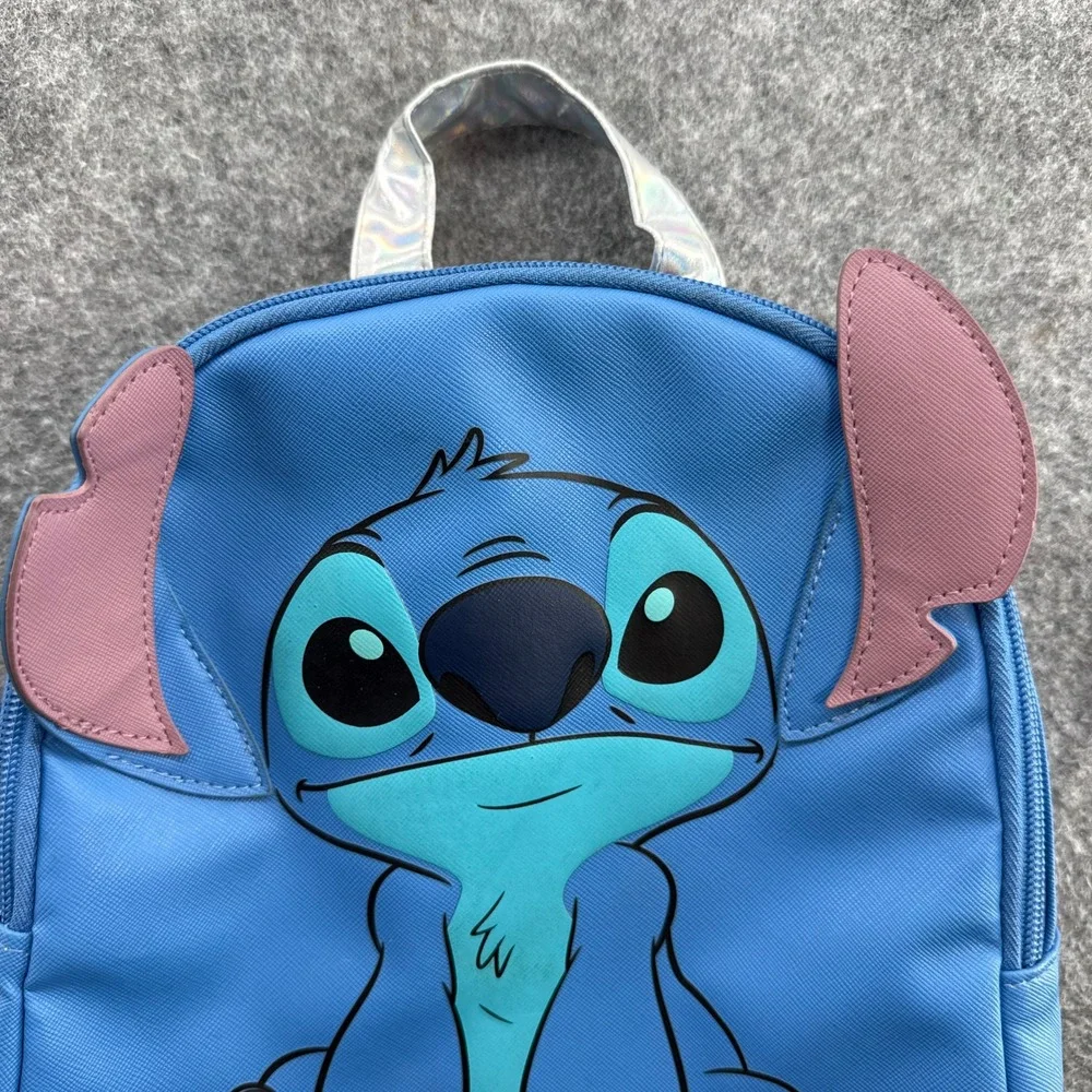 Disney Stitch Mini Backpack Kids Blue Holographic Straps 3D Ears 10in Purple Sil